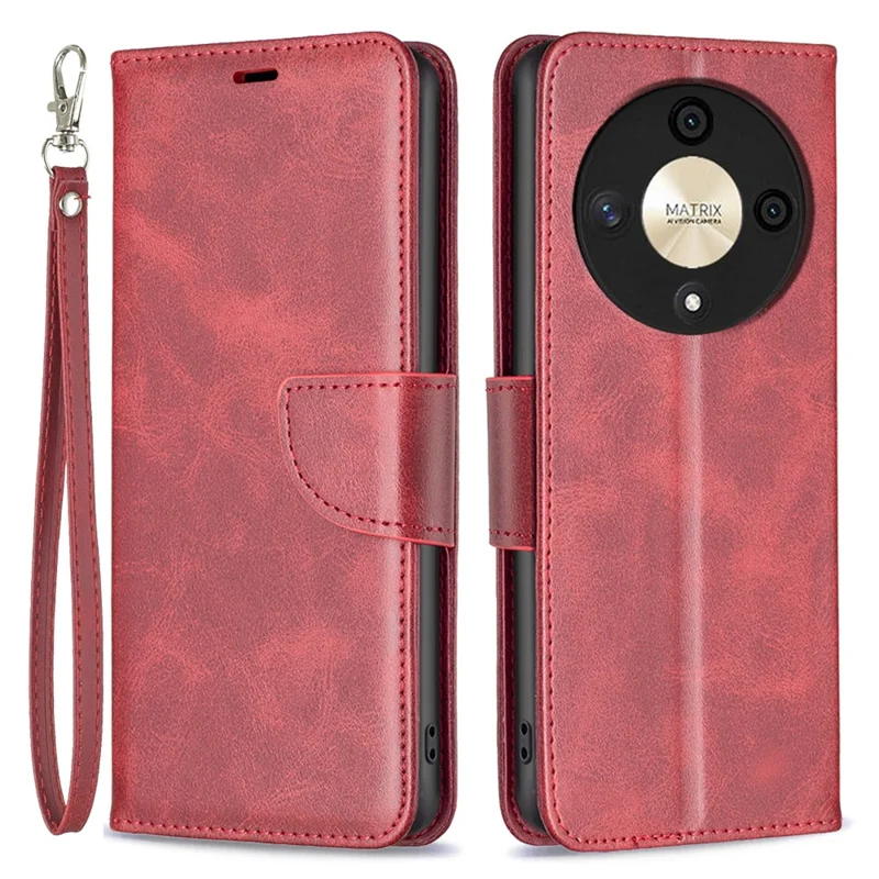 Til Honor X9b 5G / Magic6 Lite 5G Etui, Solid Farve Læder Wallet Telefondæksel - Rød