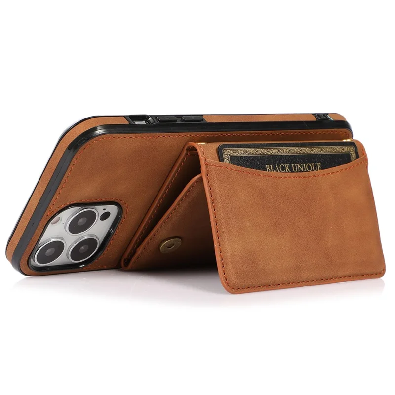 For iPhone 12 Pro Max 6.7 inch Cell Phone Case Tri-fold Wallet Anti-scratch PU Leather+TPU Cover - Brown