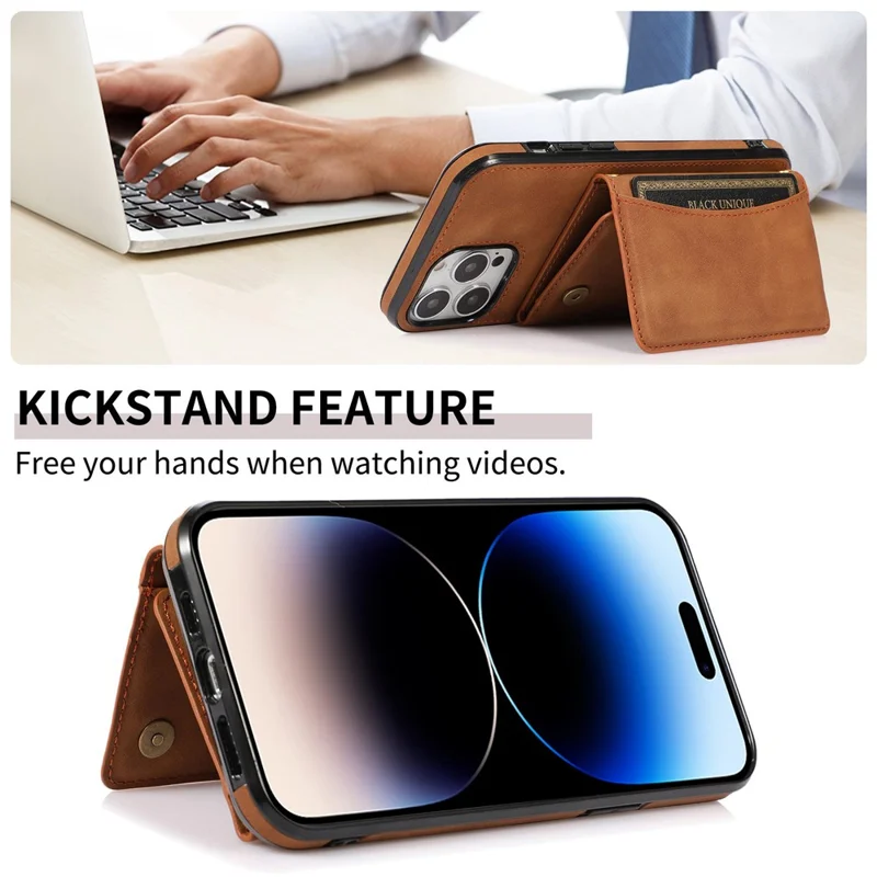 For iPhone 12 Pro Max 6.7 inch Cell Phone Case Tri-fold Wallet Anti-scratch PU Leather+TPU Cover - Brown