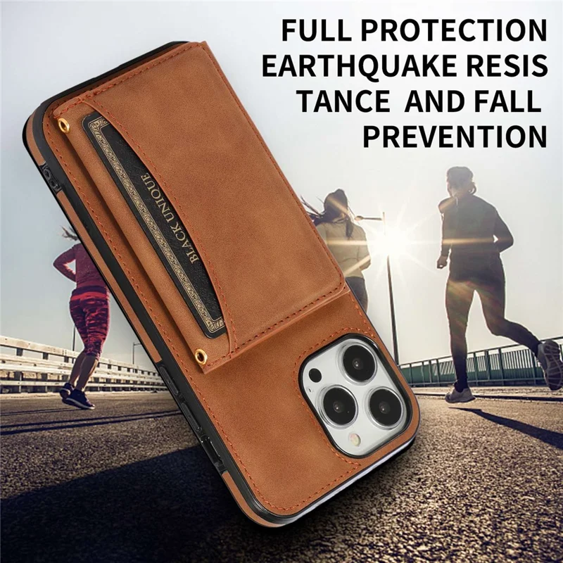 For iPhone 12 Pro Max 6.7 inch Cell Phone Case Tri-fold Wallet Anti-scratch PU Leather+TPU Cover - Brown