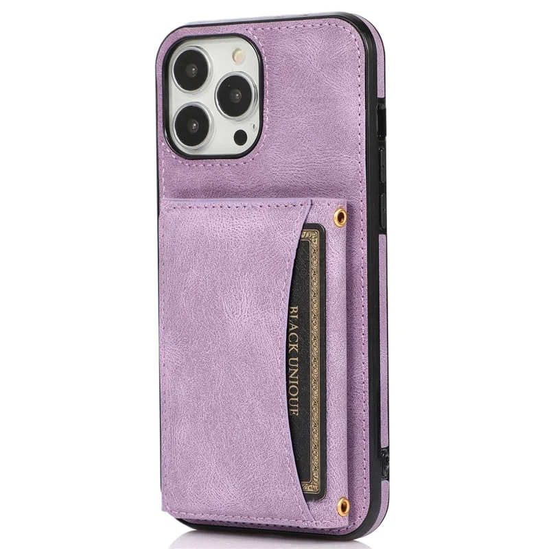 For iPhone 12 Pro Max 6.7 inch Cell Phone Case Tri-fold Wallet Anti-scratch PU Leather+TPU Cover - Purple