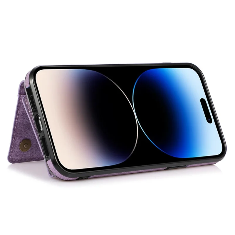 For iPhone 12 Pro Max 6.7 inch Cell Phone Case Tri-fold Wallet Anti-scratch PU Leather+TPU Cover - Purple