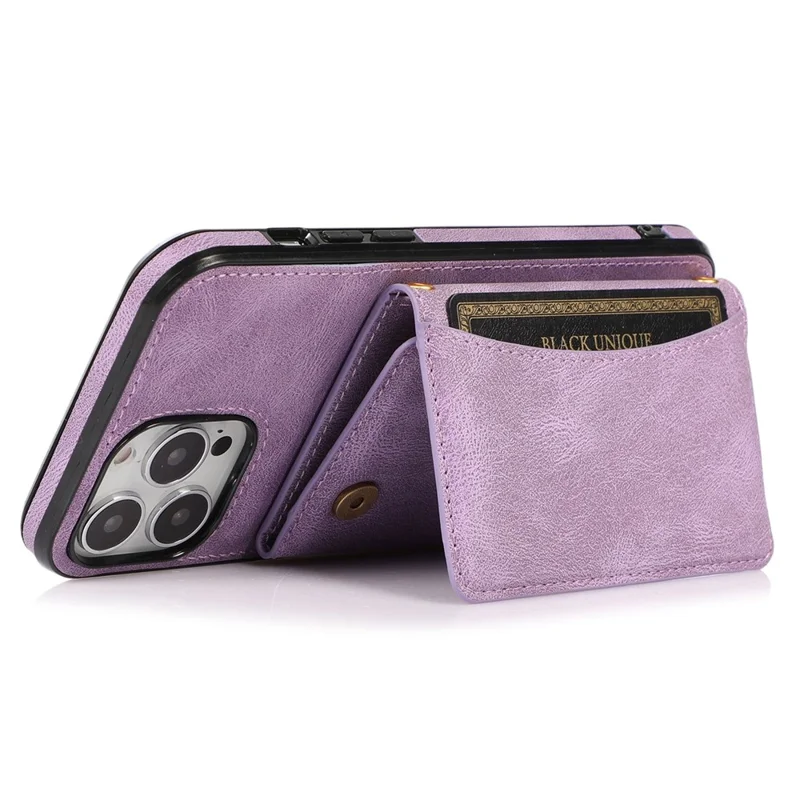 For iPhone 12 Pro Max 6.7 inch Cell Phone Case Tri-fold Wallet Anti-scratch PU Leather+TPU Cover - Purple