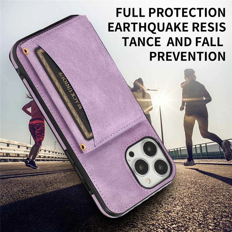 For iPhone 12 Pro Max 6.7 inch Cell Phone Case Tri-fold Wallet Anti-scratch PU Leather+TPU Cover - Purple