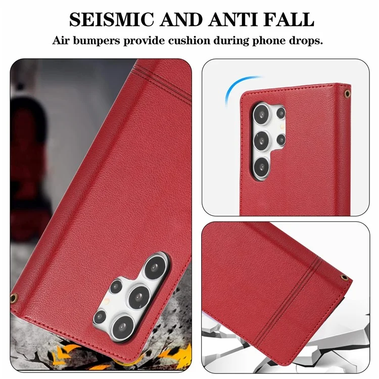 Чехлы для сотовых телефонов Samsung Galaxy S24 Ultra Folio Flip Leather Protection Cover с зеркалом - Красный