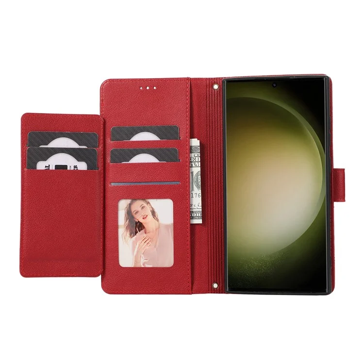 Чехлы для сотовых телефонов Samsung Galaxy S24 Ultra Folio Flip Leather Protection Cover с зеркалом - Красный