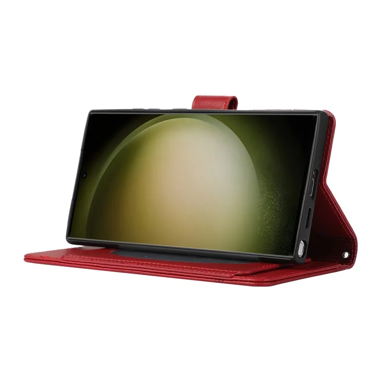 Чехлы для сотовых телефонов Samsung Galaxy S24 Ultra Folio Flip Leather Protection Cover с зеркалом - Красный