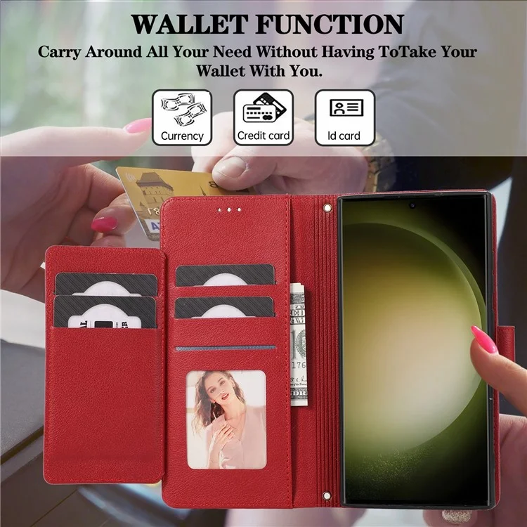 Чехлы для сотовых телефонов Samsung Galaxy S24 Ultra Folio Flip Leather Protection Cover с зеркалом - Красный