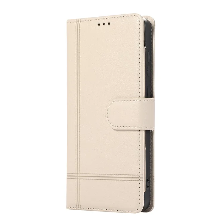 Para Samsung Galaxy S24+ Case PU Leather Wallet Built-in Acrylic Mirror Phone Cover with 2 Straps - Bege
