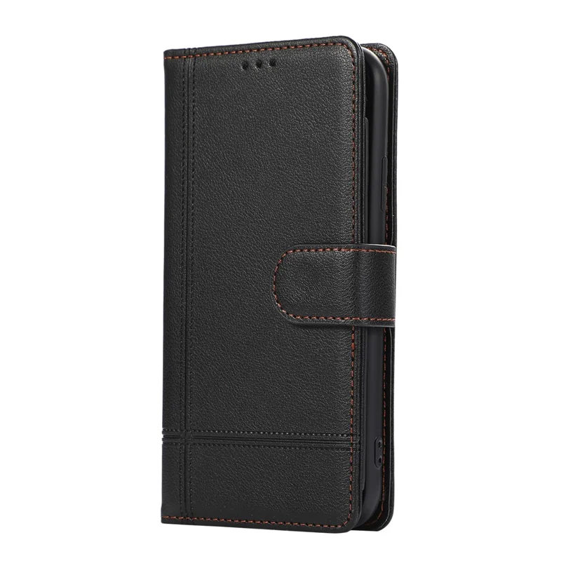 For iPhone 11 Cell Phone Case Lines Imprinted Built-in Mirror Anti-drop Leather Cover with 2 Straps - Black