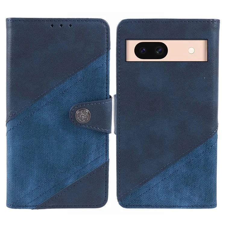 Per Google Pixel 8a Wallet Phone Case PU Pelle Splicing Mobile Cover Antipolvere Shell - Blu scuro