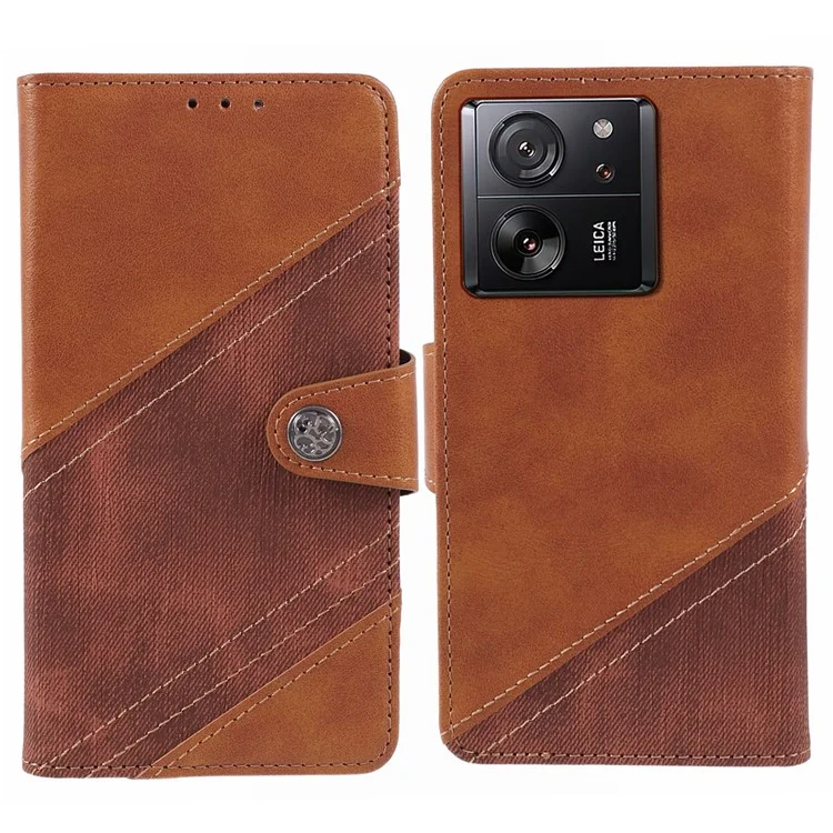 Per Xiaomi 13T / 13T Pro / Redmi K60 Ultra Custodia Colore Splicing Wallet PU Leather Phone Stand Cover - Marrone
