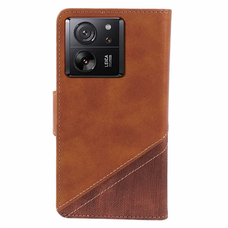 Per Xiaomi 13T / 13T Pro / Redmi K60 Ultra Custodia Colore Splicing Wallet PU Leather Phone Stand Cover - Marrone