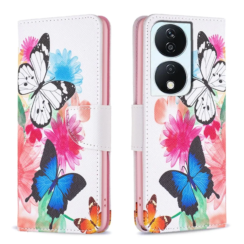 For Honor X7b 4G / 90 Smart PU Leather Magnetic Flip Cover Pattern Wallet Phone Case - Two Butterflies