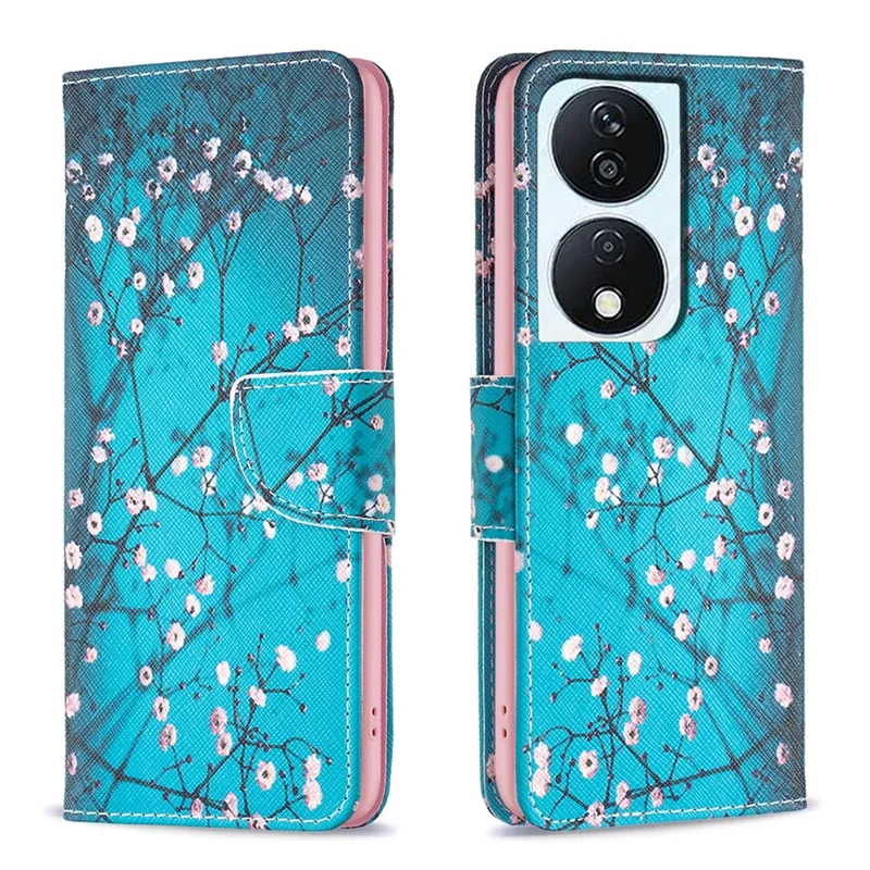 For Honor X7b 4G / 90 Capa de Carteira de Telefone com Padrão de Couro PU Magnético Flip - Flor de Ameixa 