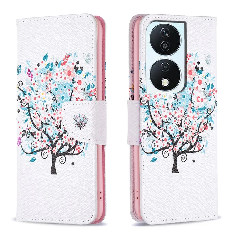 For Honor X7b 4G / 90 Smart PU Leather Magnetic Flip Cover Pattern Wallet Phone Case - Flower Tree