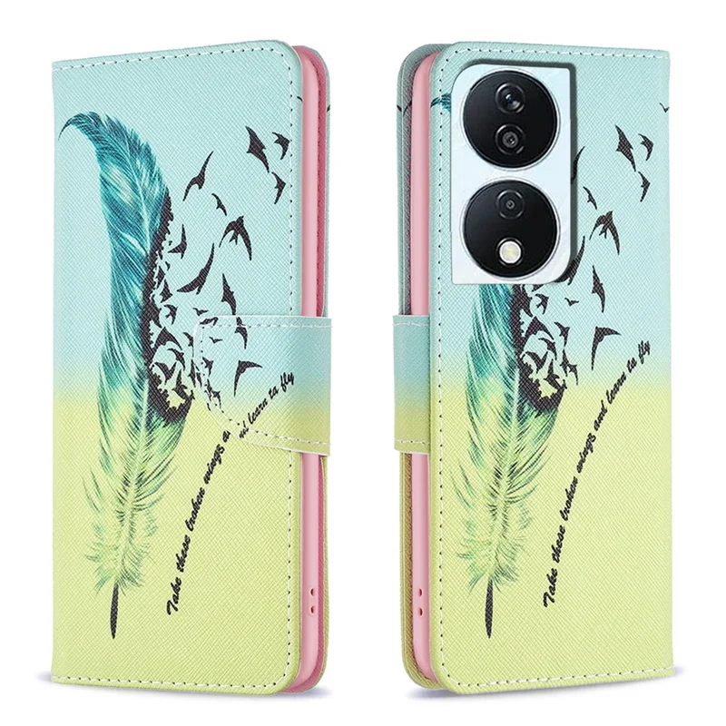 For Honor X7b 4G / 90 Smart PU-Leder-Magnet-Flip-Cover-Muster-Brieftaschen-Handyhülle - Feder und Vögel