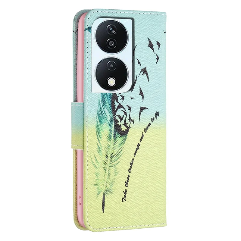 For Honor X7b 4G / 90 Smart PU-Leder-Magnet-Flip-Cover-Muster-Brieftaschen-Handyhülle - Feder und Vögel