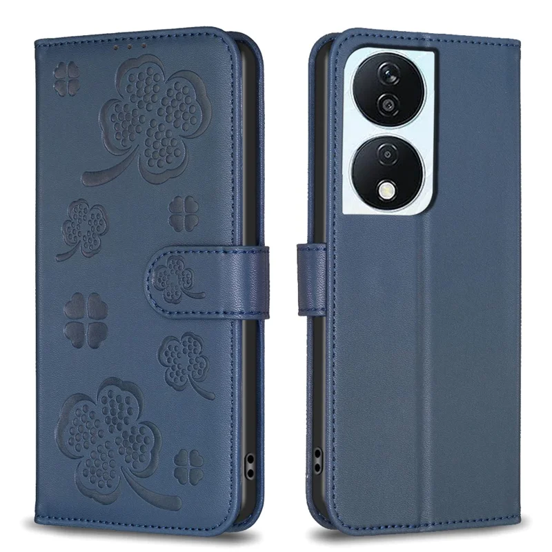 Til Honor X7b 4G / 90 Smart Wallet Læderetui med Kløvermønster Flip Phone Cover - Blå