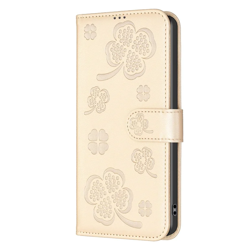 For Honor X7b 4G / 90 Smart Wallet Leather Case Clover Pattern Flip Phone Cover - Gold