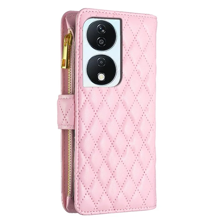 BINFEN COLOR BF Style-15 For Honor X7b 4G / 90 Smart Leather Wallet Case Zipper Pocket Stand Phone Cover - Pink