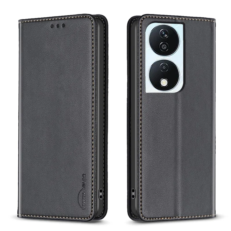 BINFEN COLOR BF18 For Honor X7b 4G / 90 Smart Card Slots Leather Case Magnetic Auto Closing - Black
