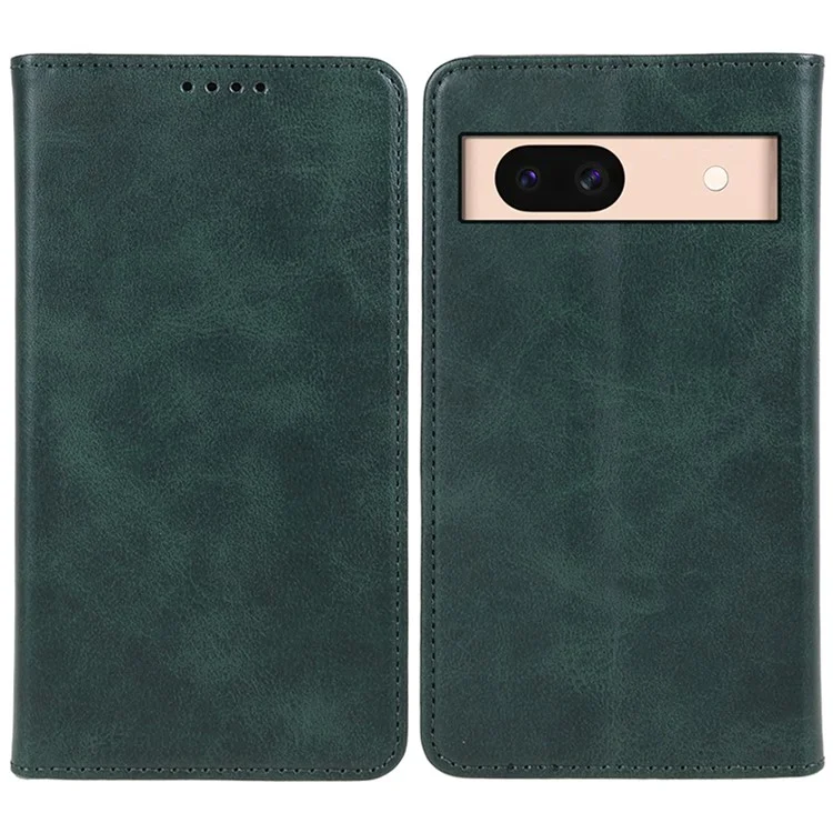For Google Pixel 8a Case PU Leather Calf Texture Business Style Magnetic Closing Phone Cover - Green
