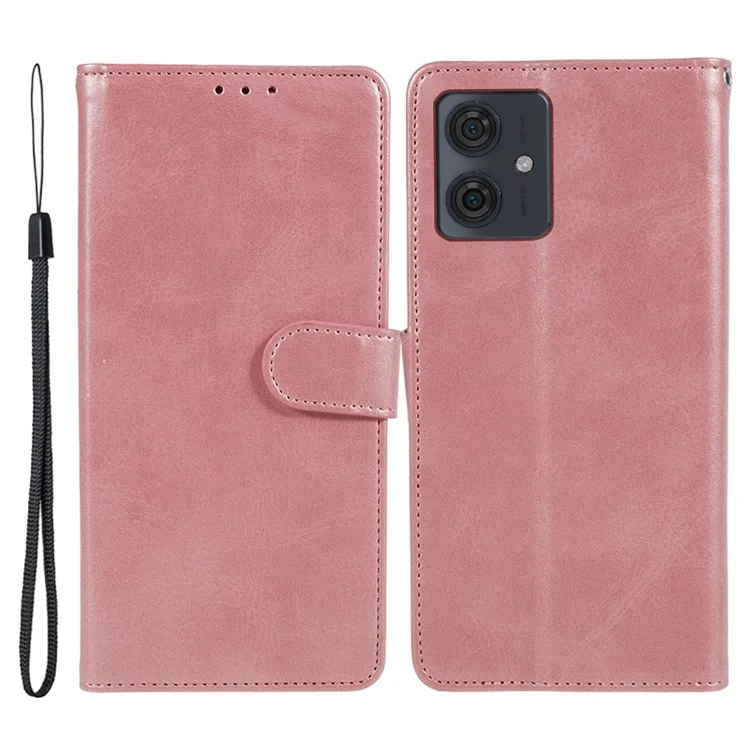 Capa de Telefone Celular para Motorola Moto G54 5G Case Slim-Fit de Couro PU com Suporte - Dourado Rosa