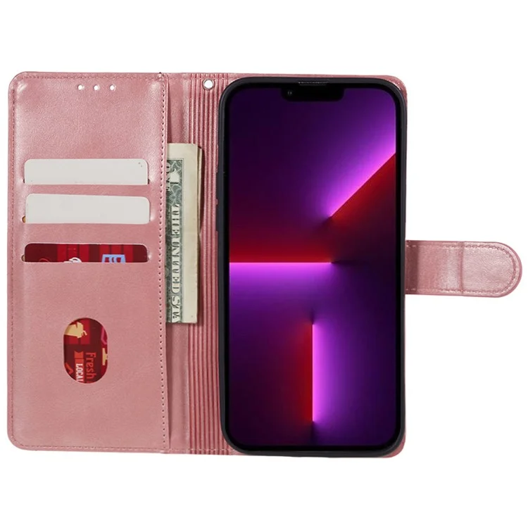 Capa de Telefone Celular para Motorola Moto G54 5G Case Slim-Fit de Couro PU com Suporte - Dourado Rosa