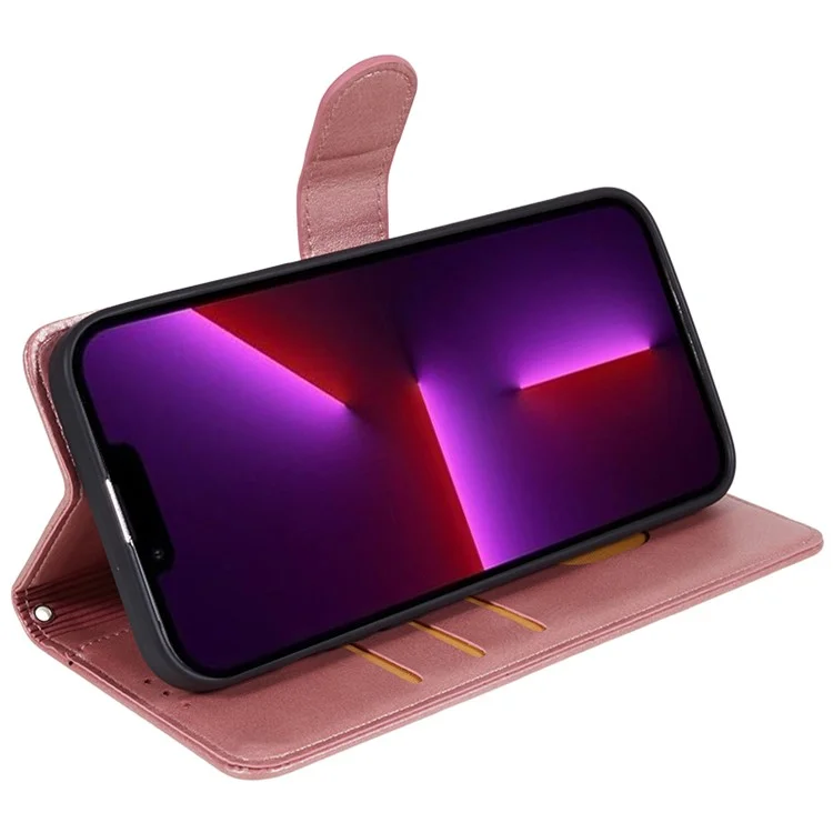 Capa de Telefone Celular para Motorola Moto G54 5G Case Slim-Fit de Couro PU com Suporte - Dourado Rosa