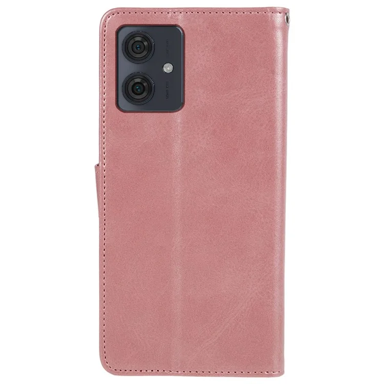 Capa de Telefone Celular para Motorola Moto G54 5G Case Slim-Fit de Couro PU com Suporte - Dourado Rosa