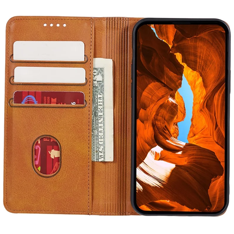 For Motorola Moto G54 5G Case Calf Texture PU Leather Shell Drop-proof Wallet Stand Phone Cover - Khaki