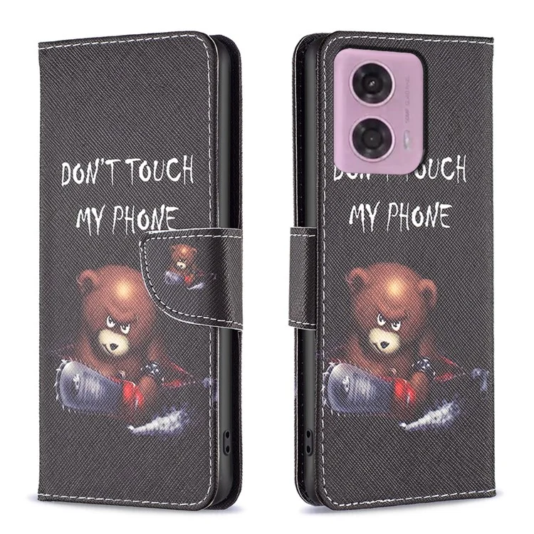 For Motorola Moto G34 5G Flip Leather Wallet Case Card Holder Pattern Phone Cover - Bear