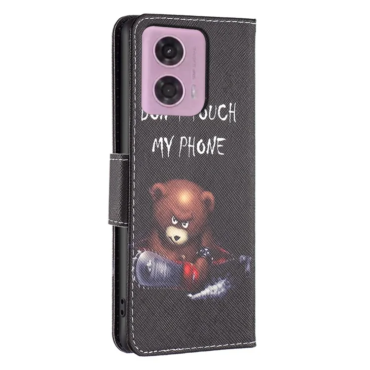 For Motorola Moto G34 5G Flip Leather Wallet Case Card Holder Pattern Phone Cover - Bear