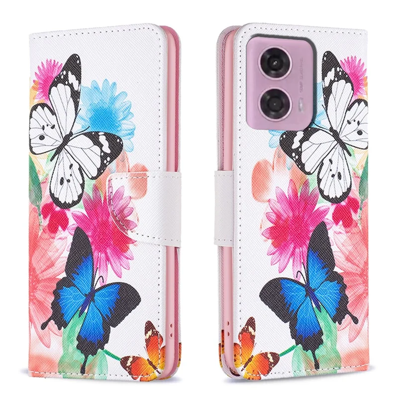 For Motorola Moto G45 5G / G34 5G Flip Leather Wallet Case Card Holder Pattern Phone Cover - Two Butterflies