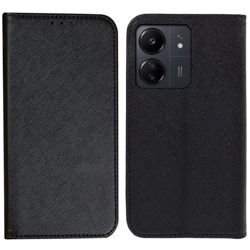 For Xiaomi Redmi 13C 4G / Poco C65 4G Cell Phone Case Magnetic Flip Stand Wallet Shockproof Cover - Black