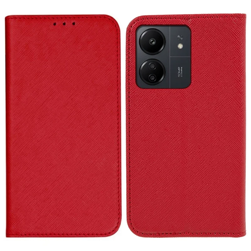 For Xiaomi Redmi 13C 4G / Poco C65 4G Cell Phone Case Magnetic Flip Stand Wallet Shockproof Cover - Red