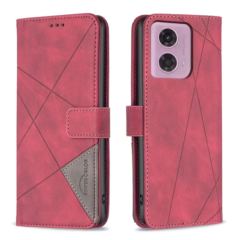 BINFEN COLOR For Motorola Moto G45 5G / G34 5G Phone Cases Wallet Stand Geometry Imprint Leather Cover - Red