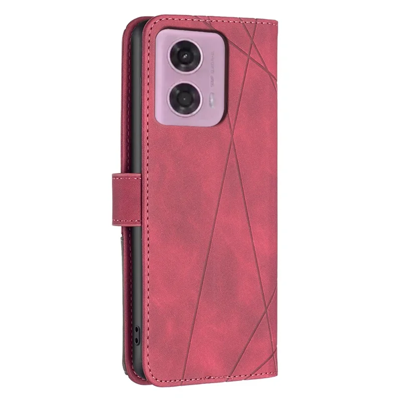 BINFEN COLOR For Motorola Moto G45 5G / G34 5G Phone Cases Wallet Stand Geometry Imprint Leather Cover - Red