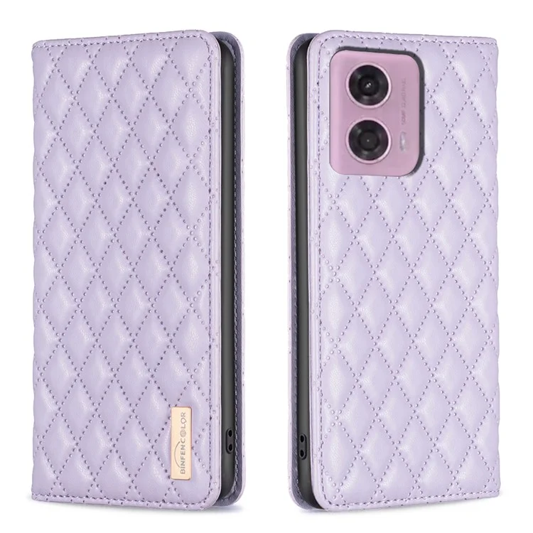 BINFEN COLOR BF Style-16 Чехол-книжка для Motorola Moto G45 5G / G34 5G из искусственной кожи с держателем для карт и подставкой - Фиолетовый
