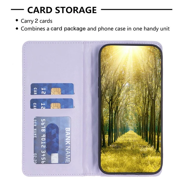 BINFEN COLOR BF Style-16 Чехол-книжка для Motorola Moto G45 5G / G34 5G из искусственной кожи с держателем для карт и подставкой - Фиолетовый