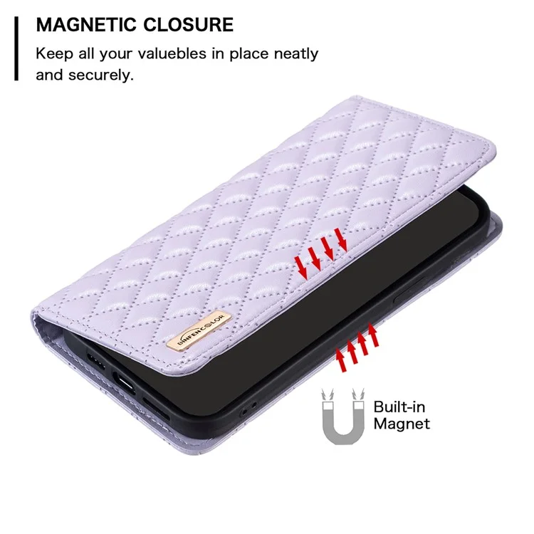 BINFEN COLOR BF Style-16 Чехол-книжка для Motorola Moto G45 5G / G34 5G из искусственной кожи с держателем для карт и подставкой - Фиолетовый