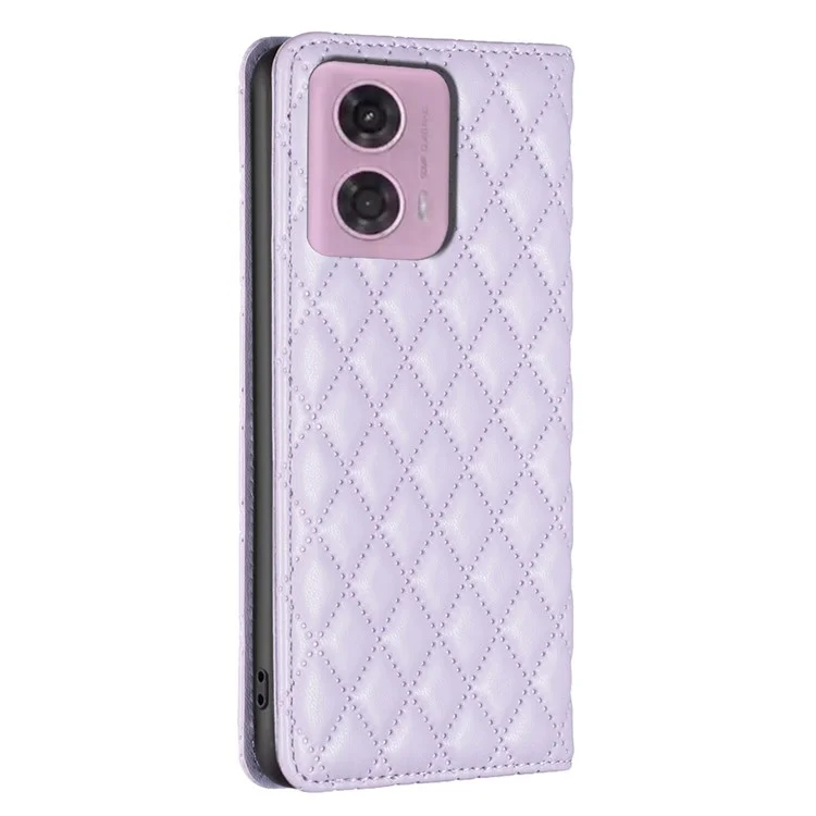BINFEN COLOR BF Style-16 Чехол-книжка для Motorola Moto G45 5G / G34 5G из искусственной кожи с держателем для карт и подставкой - Фиолетовый