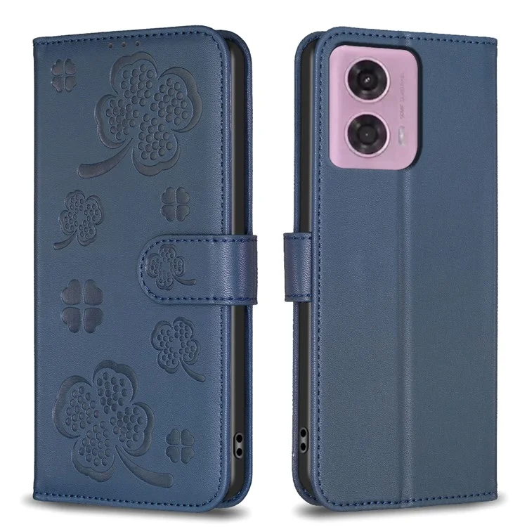 Per Motorola Moto G45 5G / G34 5G Custodia in Pelle Clover Pattern Wallet Phone Cover - Blu