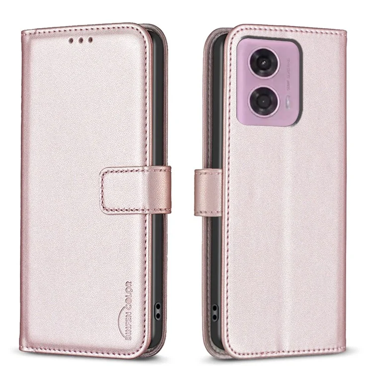 BINFEN COLOR BF17 Para Motorola Moto G45 5G / G34 5G Funda Cartera de Cuero - Rosa Dorado
