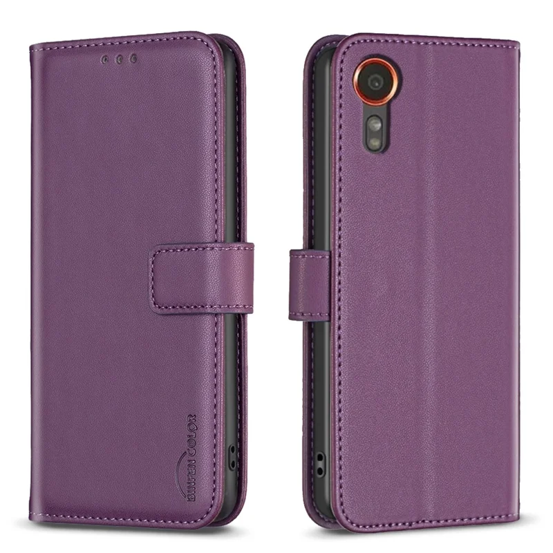 BINFEN COLOR BF17 Per Samsung Galaxy Xcover7 Custodia Flip in Pelle Portafoglio Copertina del Telefono - Viola Scuro