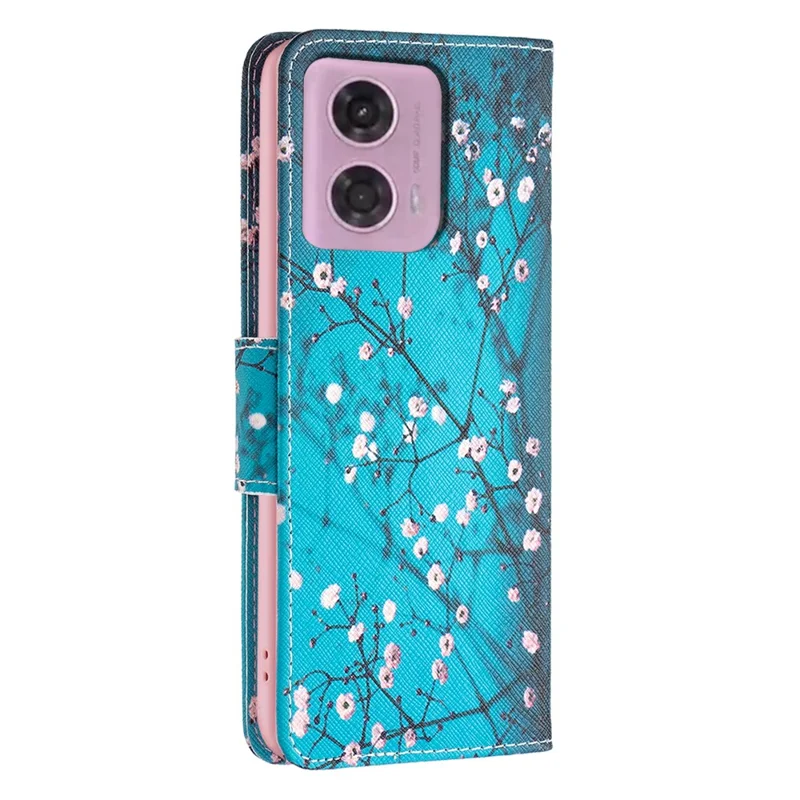 For Motorola Moto E14 4G / G04 4G / G04s 4G / G24 4G Wallet Phone Case Pattern Design Magnetic Folio Cover - Plum Blossom