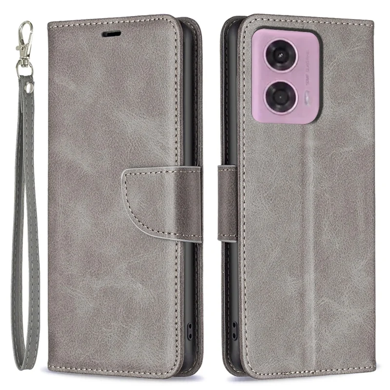 For Motorola Moto E14 4G / G04 4G / G04s 4G / G24 4G Leather Phone Case Anti-Drop Wallet Phone Cover - Grey