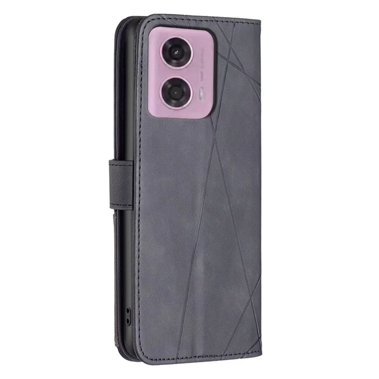 BINFEN COLOR BF05 Para Motorola Moto E14 4G / G04 4G / G04s 4G / G24 4G Capa Carteira de Couro Impressa com Linha Geométrica - Preto