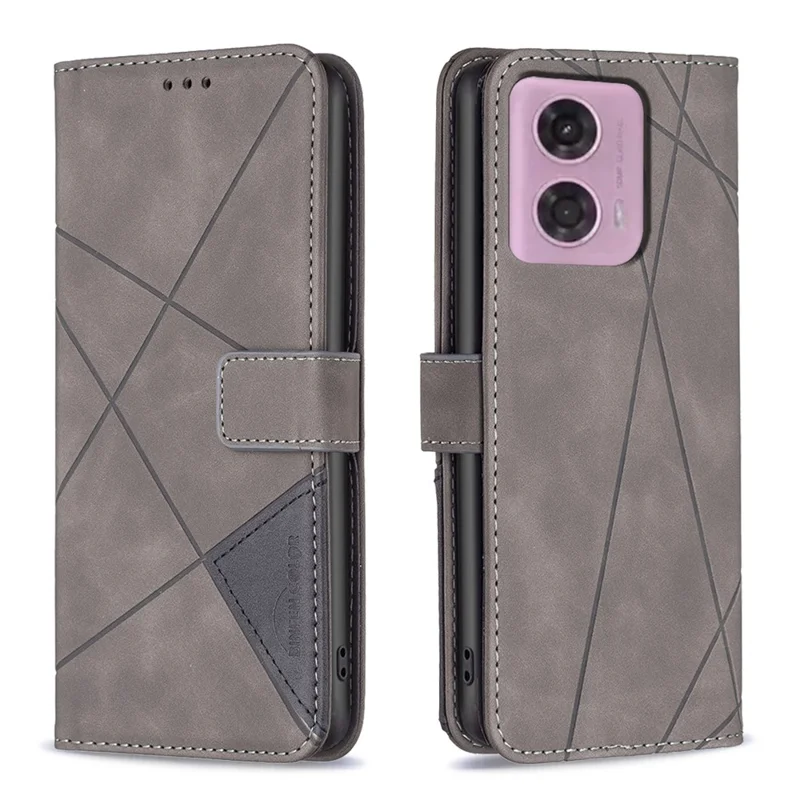 BINFEN COLOR For Motorola Moto E14 4G / G04 4G / G04s 4G / G24 4G Phone Cases Wallet Stand Geometry Imprint Leather Cover - Grey